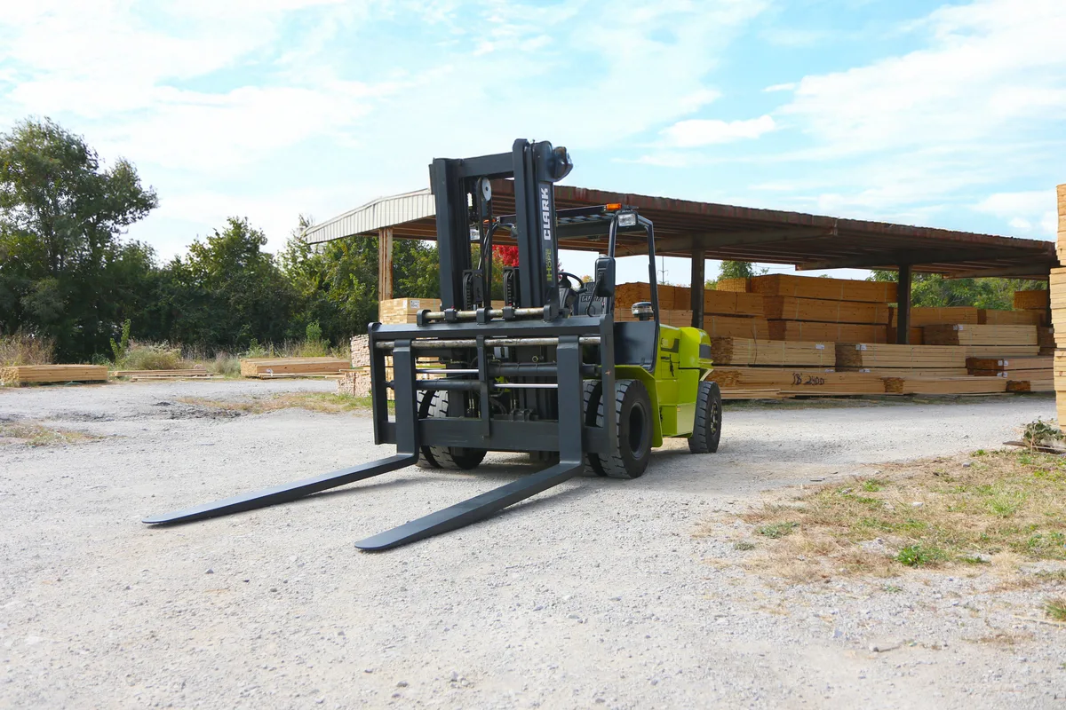 Clark heavy-capacity forklift at a building materials yard