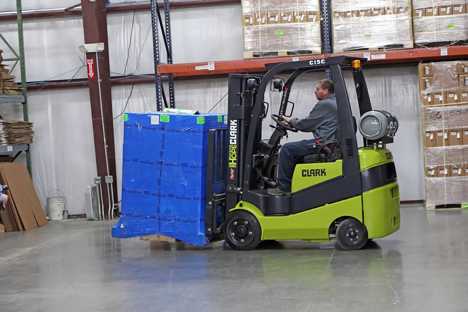 Clark forklift working in a warehouse