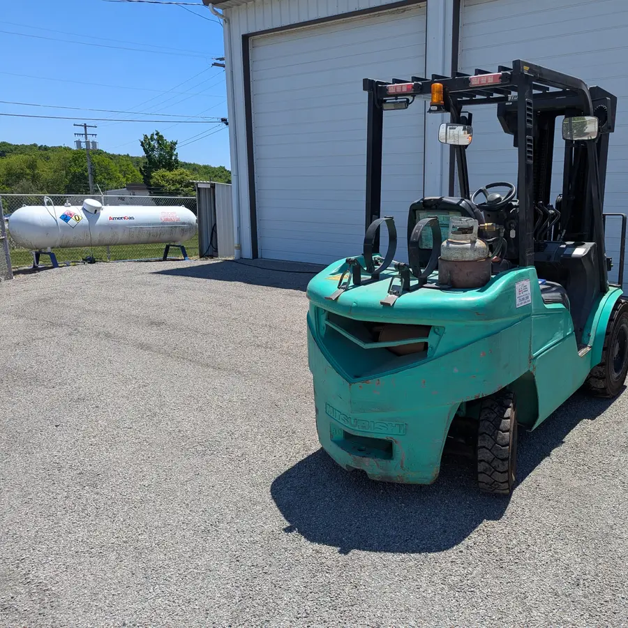 Used Mitsubishi FG30N LP forklift, rear view