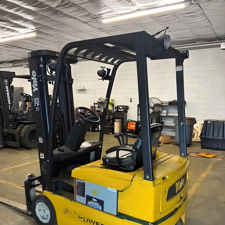 Used Yale electric forklift, rear three-quarter view