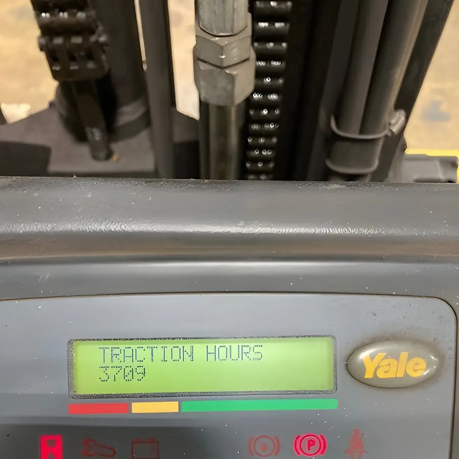 Hour meter on the used Yale reading 3,709 traction hours